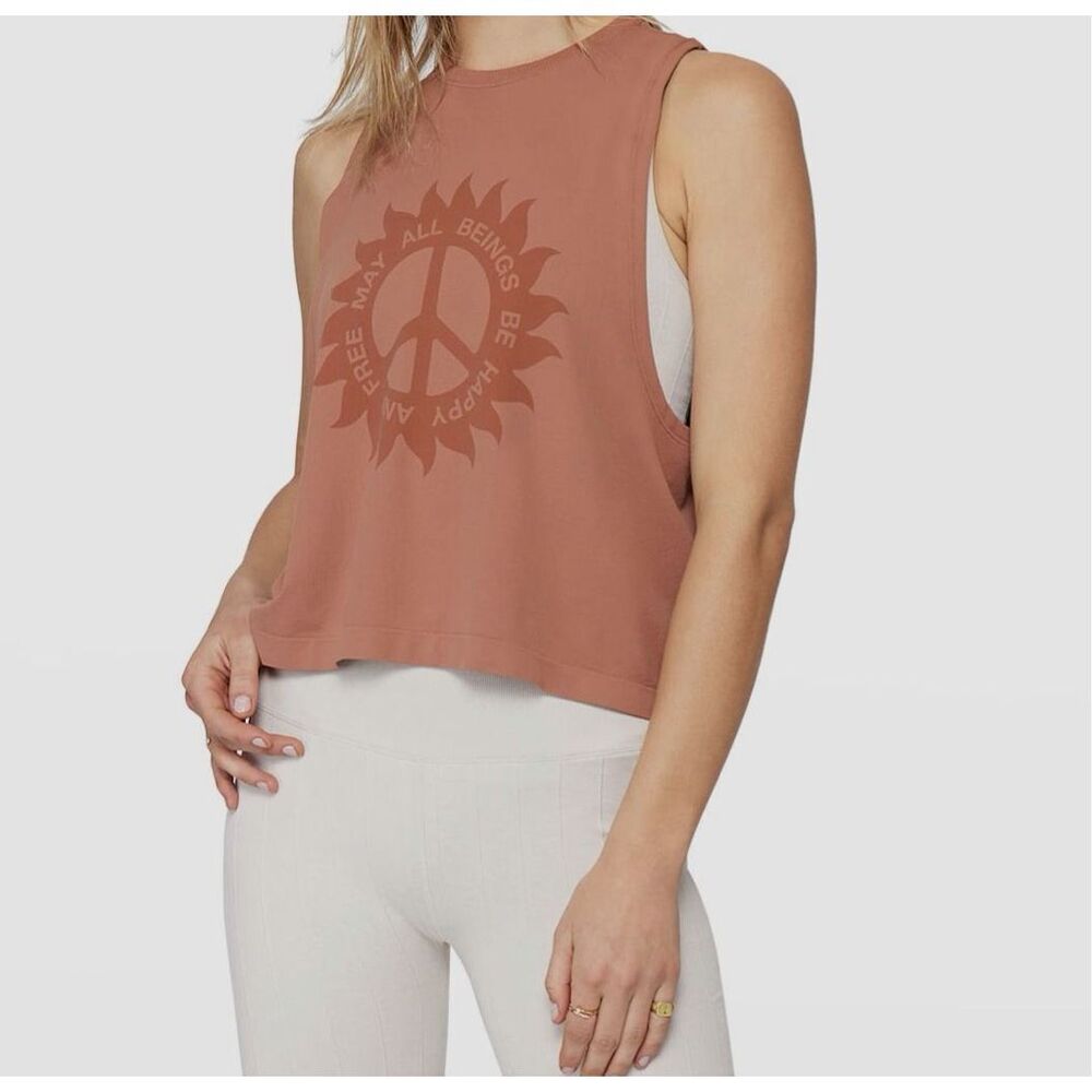 SPIRITUAL GANGSTER Women’s Brown Peace Graphic Cropped Muscle Tank XS / Small
